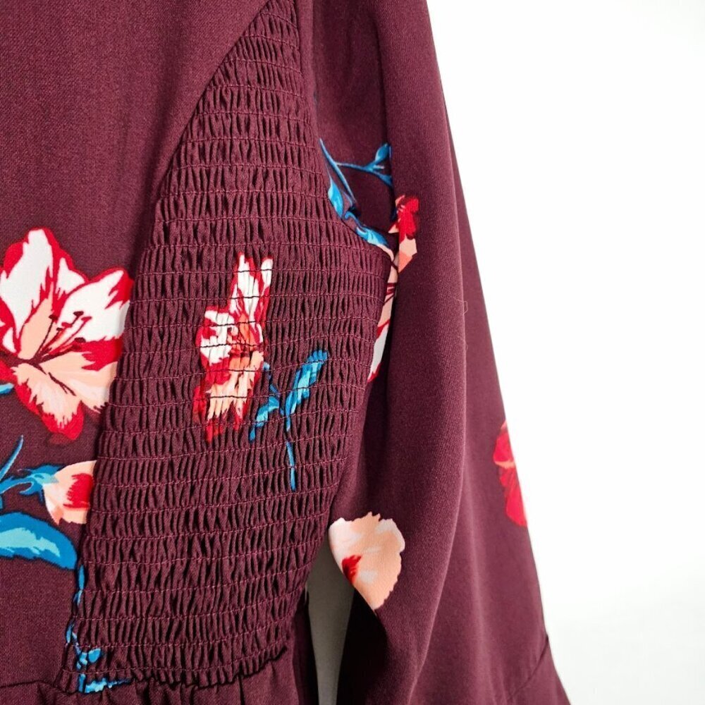 OLD NAVY Fit & Flare Dress size L Long Flute Sleeves BURGUNDY RED Floral Cute! - Picture 8 of 11